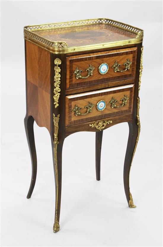 A French marquetry inlaid bedside chest, W.1ft 3in. D.11in. H.2ft 5in.